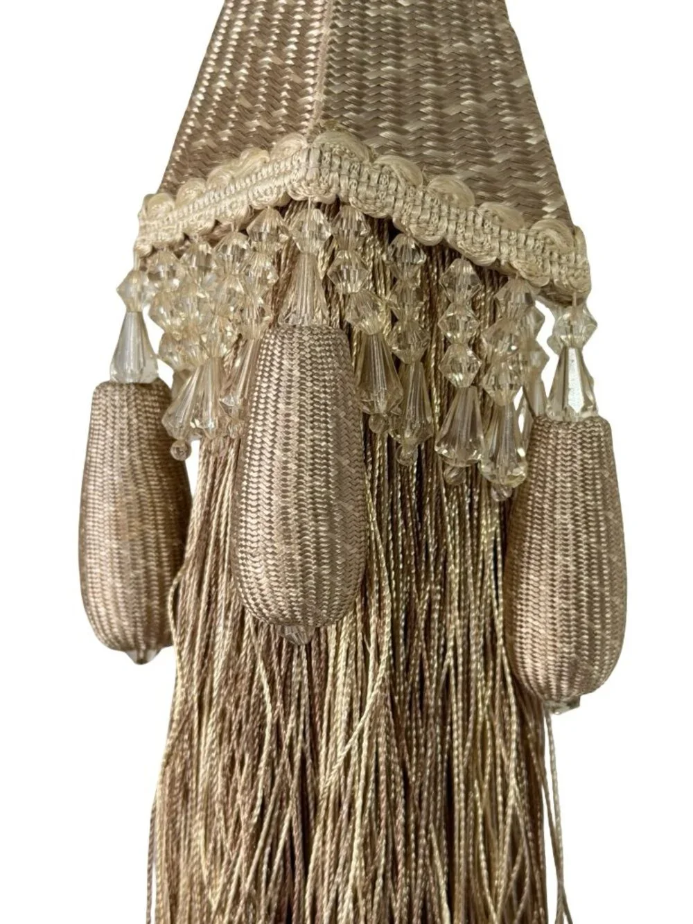Decorative Beaded Curtain Tieback 26 Inch Taupe Champagne Tassel Drapery Holdbac